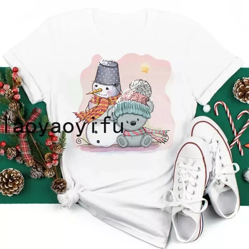 

New Year Merry Christmas Women T Shirt Maycaur Christmas Gift Men Clothes Kawaii Sika Deer Graphic Shirt Scarf Penguin Tops