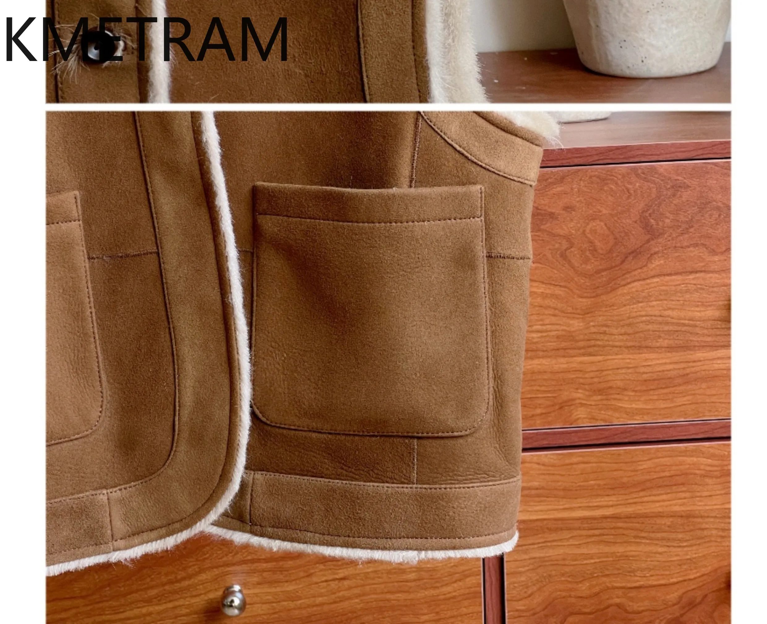 Kmram 100% lã de pele de carneiro natural dupla face jaqueta mulher camelo profundo casaco de pele real roupas de inverno 2025 ropa mujer