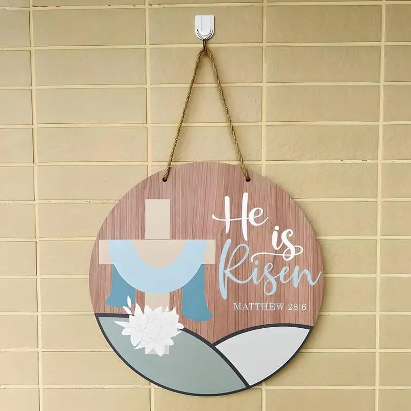 

He Is Risen Wood Door Sign Funny Easter Wooden Front Door Sign 11.8inch House Home Decor Plate Spring Seasonal Wall Pediment For