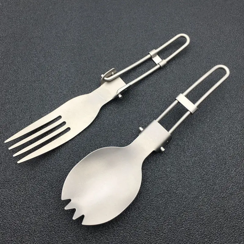 Pure Titanium Folding Spoon with Teeth, Titanium Fork, Outdoor Camping and Picnic Supplies, Travel Tableware