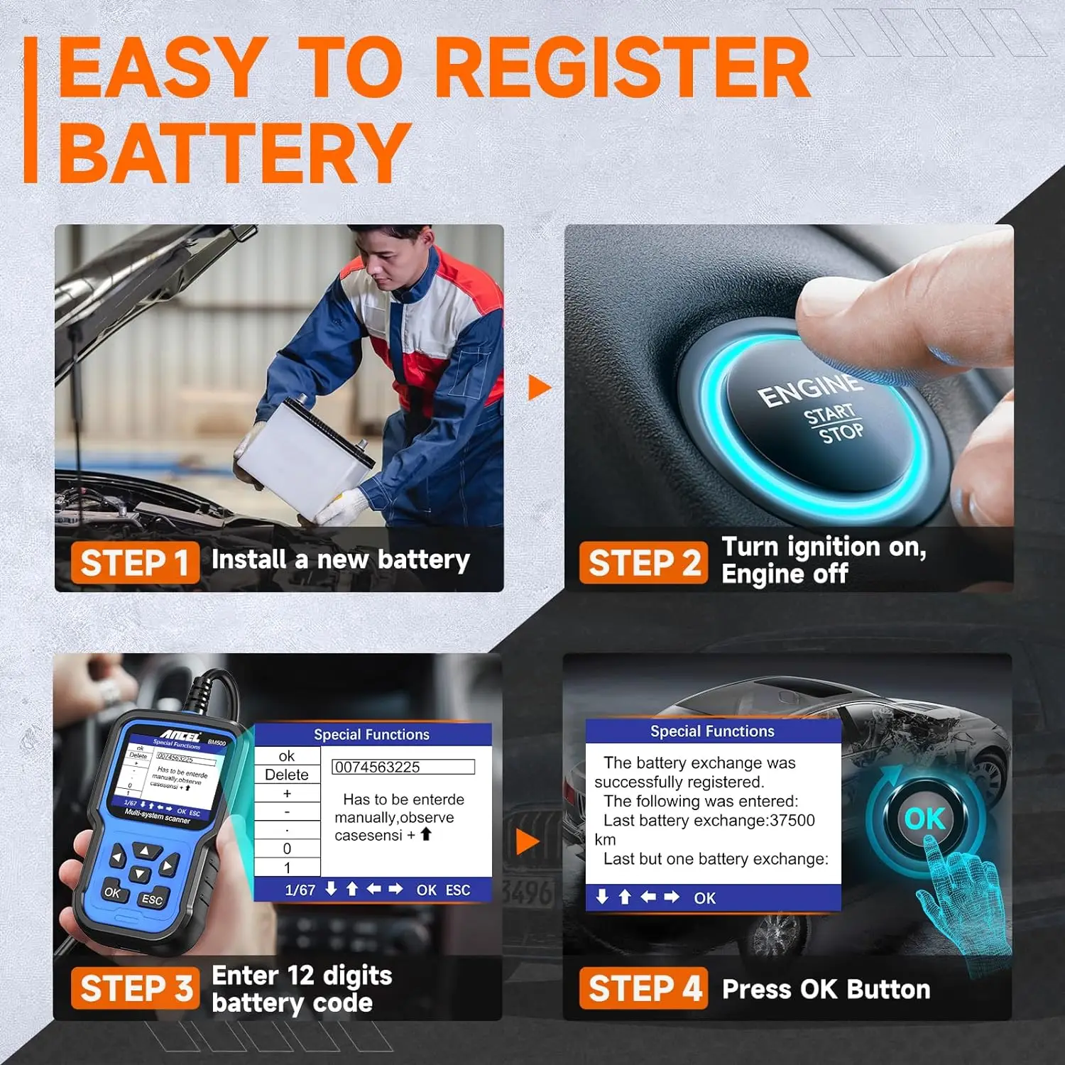 ANCEL BM500 All Systems OBD2 Scanner Fits for BMW Mini Battery Registration EPB Oil Reset Car Code Reader Diagnosis Tools