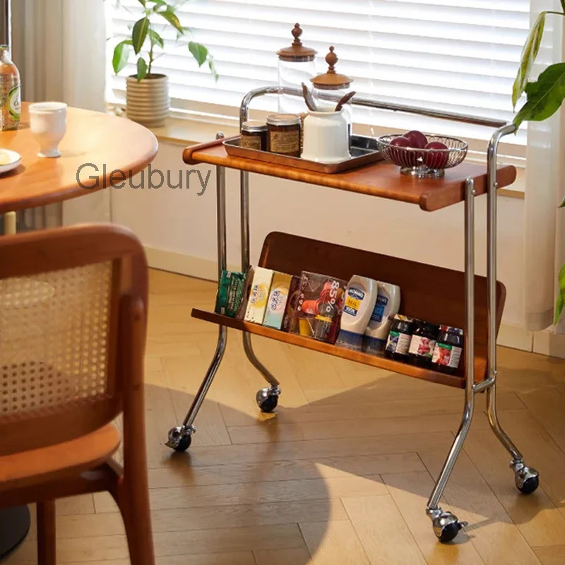 Trolley Mobile Nordic Mid-Century Creative Style Wooden Living Room Side Table Shelf Home Furniture Mesa De Centro Elevable FYCT