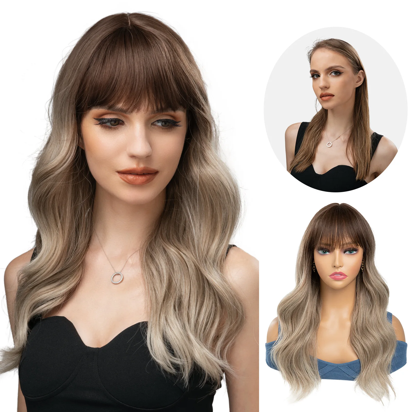 

Европейские и американские женские парики с длинными волнистыми волосами, из синтетического волокна, с сеткой-основой, полностью закрывающие голову.