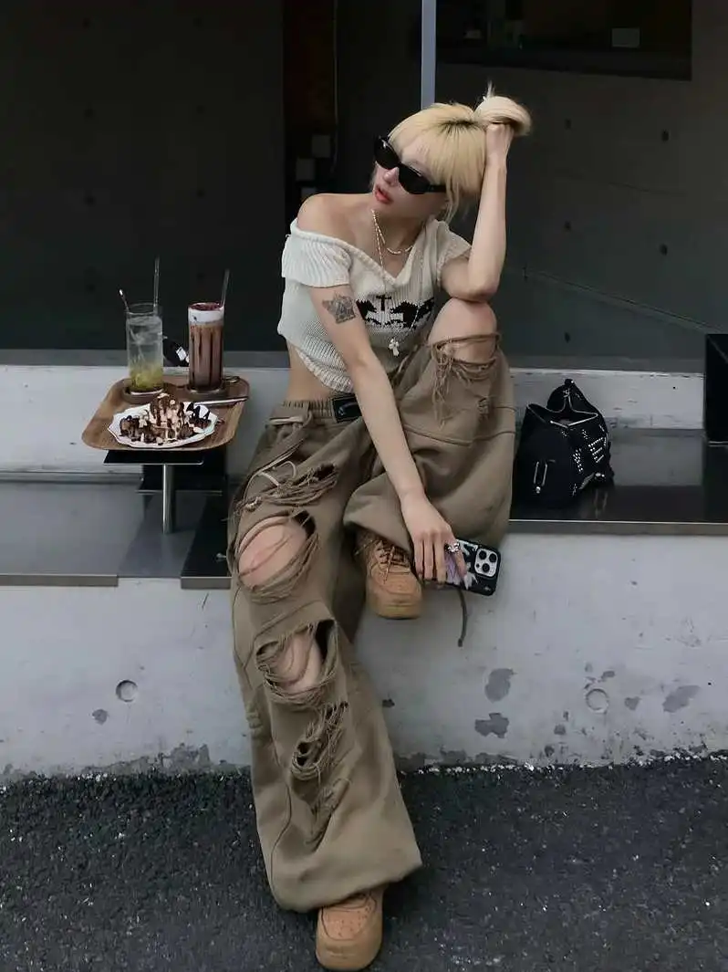 Hand-Made Hole Knife Pants Sexy Dancing Women's Wide Leg Pants Natural Waist Other Material 100% Summer Casual Pants