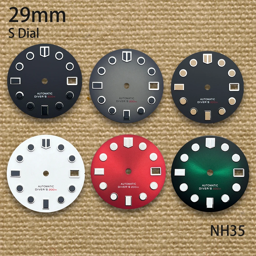 29mm Matte S Dial Suitable For NH35/NH36/4R/7S Movement Green Luminous Diving High-quality Watch Modification Accessories
