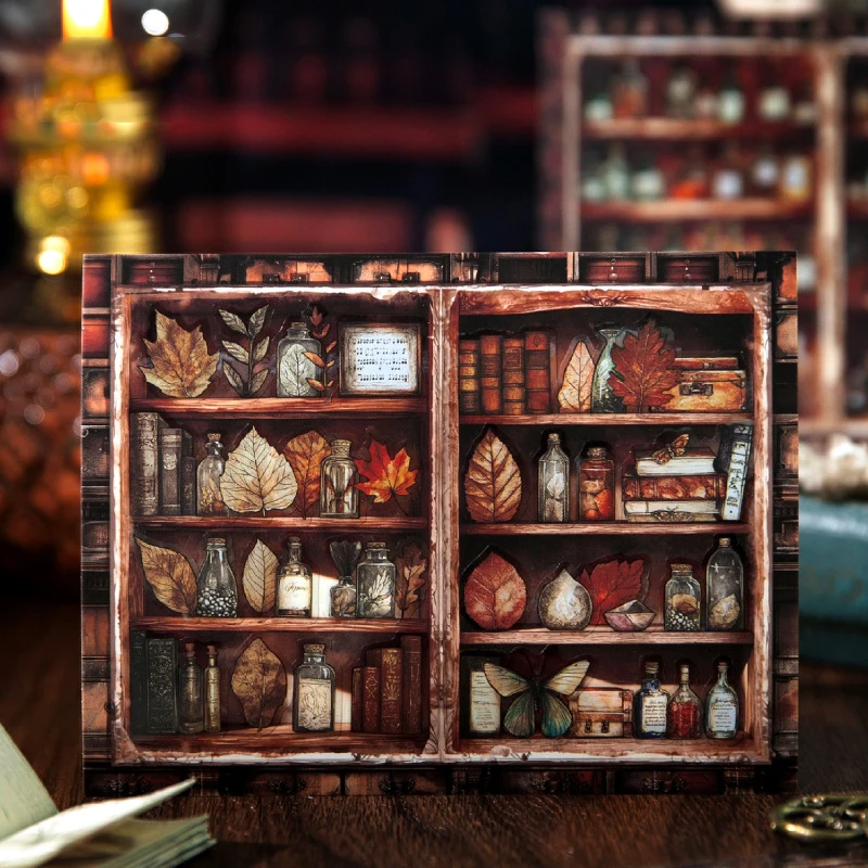 

Wendy's Cabinet Series Vintage Leaves Bottle Landscape PET Sticker Creative DIY Journal Material Collage Stationery