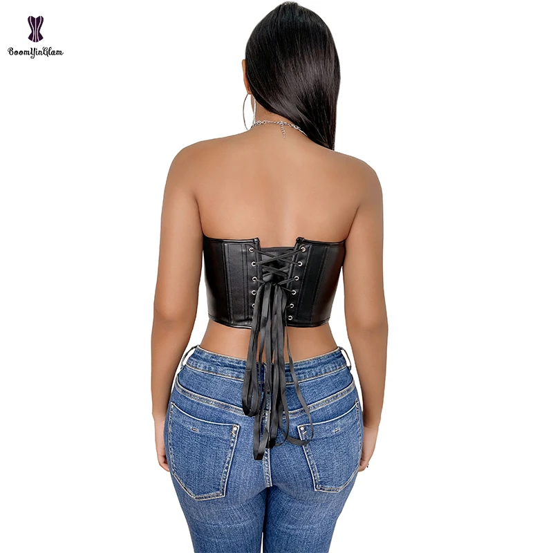 Plus Size S-xxxl Ladies Fashion Strapless Padded Bra Summer Women Clothes Vest Tank Leather Corset Crop Top