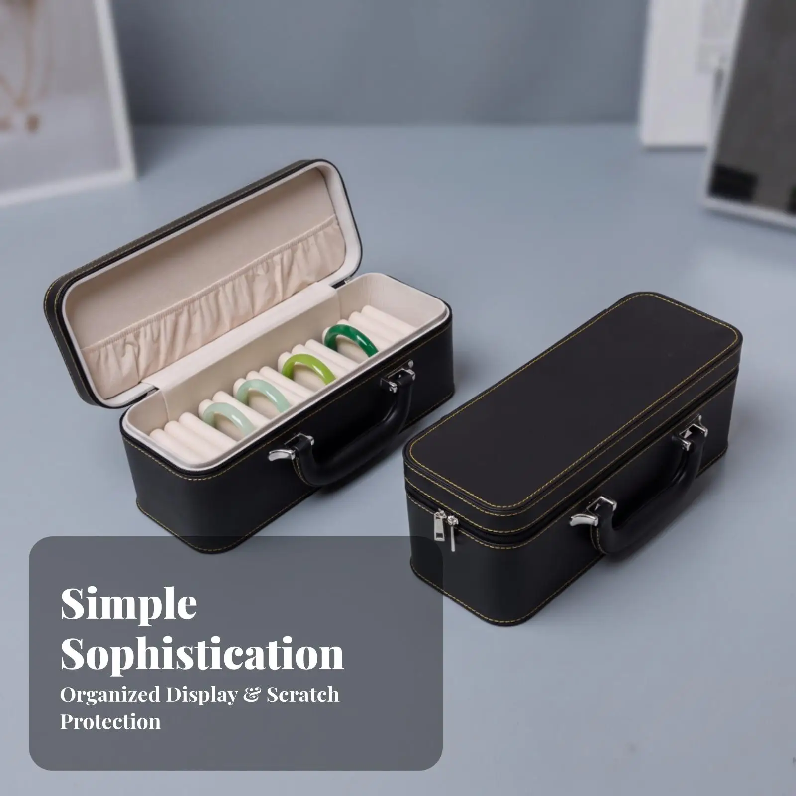 Compact Bracelet Storage Organizer PU Leather Jewelry Case with Latch for Retail Display Travel