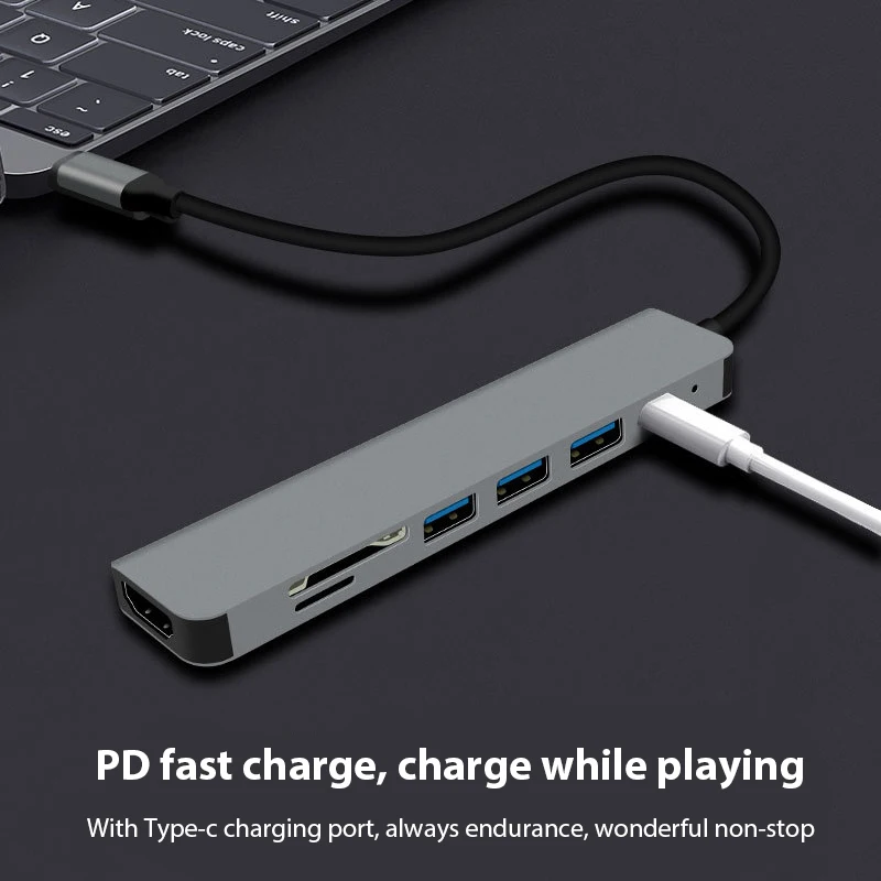 Type C 7 in 1 HUB USB3.0 Hub HDMI PD87W 4K 30Hz High Definition Converter SD TF Card Reader