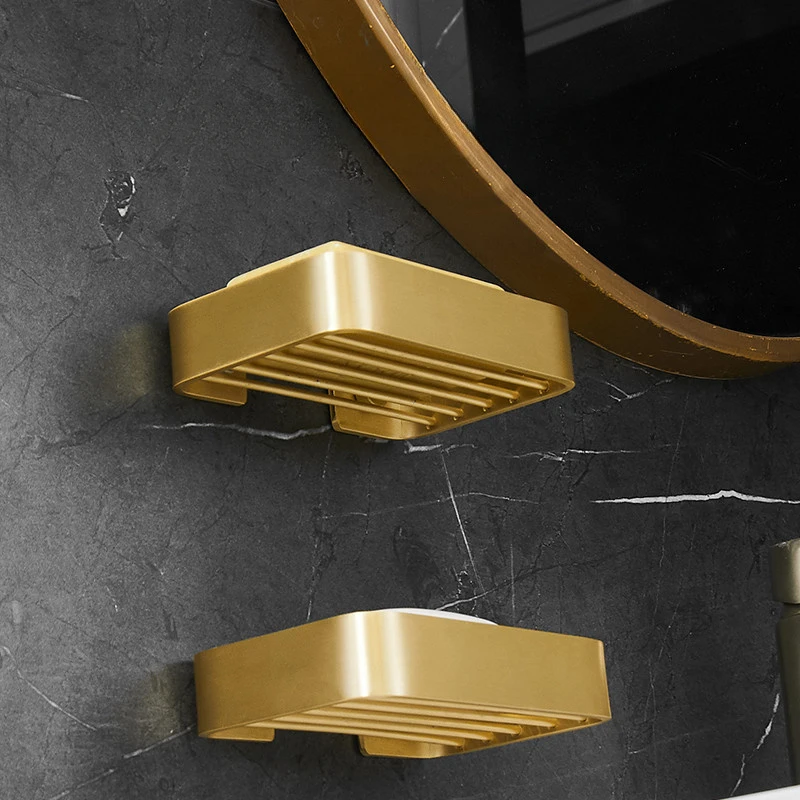 Bathroom Soap Dish Holder Gold/Black/Chrome 304 Stainless Steel Bath Square Shelf Shower Caddy Rack Wall Mounted Nail Punched