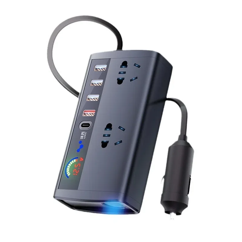 Inversor/convertidor de corriente para coche, 12V/24V a 220V, puerto de encendedor de cigarrillos, cargador de teléfono rápido, toma de corriente de alta potencia