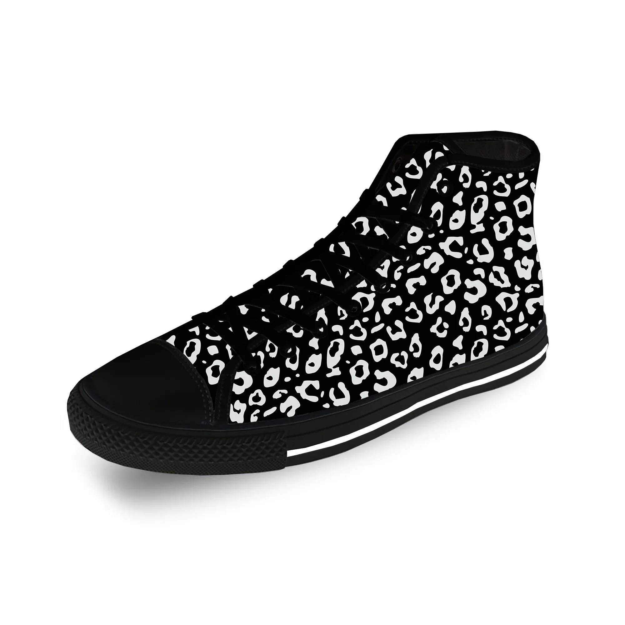 Sapatos leves de lona para homens e mulheres, tênis respiráveis, impressão 3D, padrão leopardo, top alto, moda engraçada, casual, adolescente