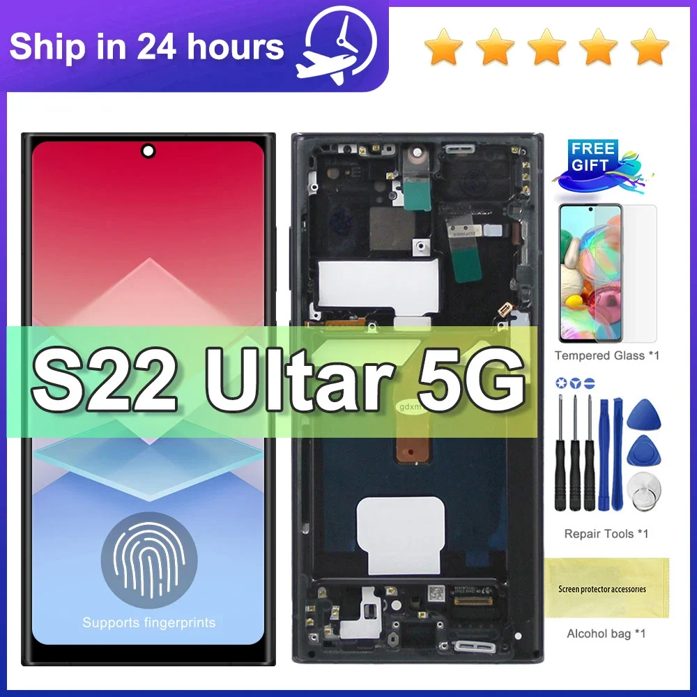 

For AMOLED For Samsung S22 Ultra 5G S908 S908B S908U LCD Touch Screen Digitizer For samsung S22 Ultra 5G LCD Display
