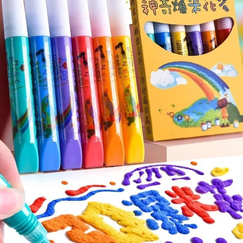 6 Pcs / Set New Exotic Popcorn Pen Multifunctional Foam Marker Pen Notebook Children's Magic Pen Fun Fluffy Pen 3D Bubble Pen