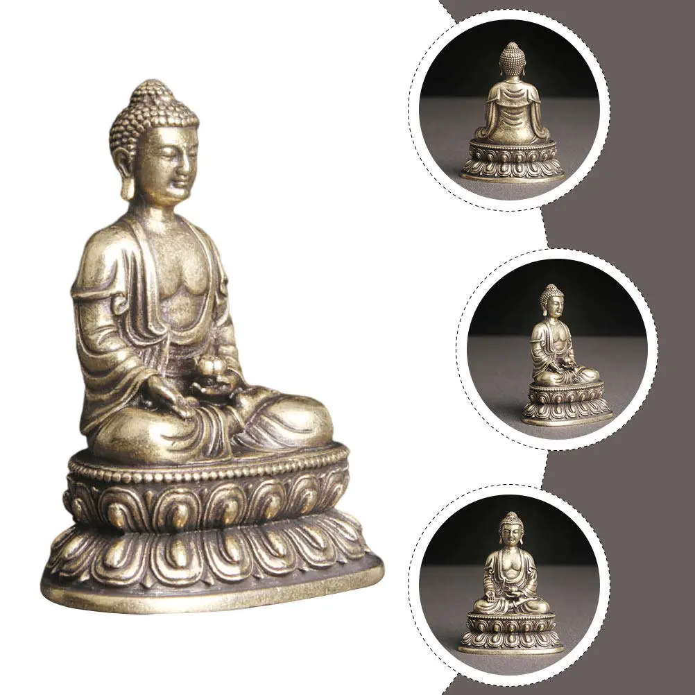 Brass Buddha Statue Golden Retro Decor Exquisite Desktop Accessory Creative Buddhist Vibe Home Gift Brass Buddha Statue