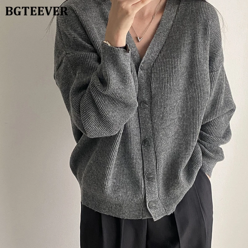 

BGTEEVER Vintage Long Sleeve Female Single-breasted Open Stitch Sweaters Autumn Winter Warm Loose Women Knitted Cardigans Tops