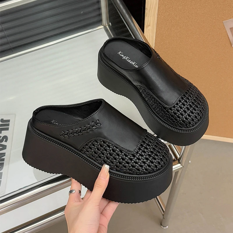 

Женские туфли-лодочки на платформе, полые тапочки, сандалии на плоской подошве, лето 2024, трендовые модные спортивные кроссовки, повседневные шлепанцы, Mujer, шлепанцы