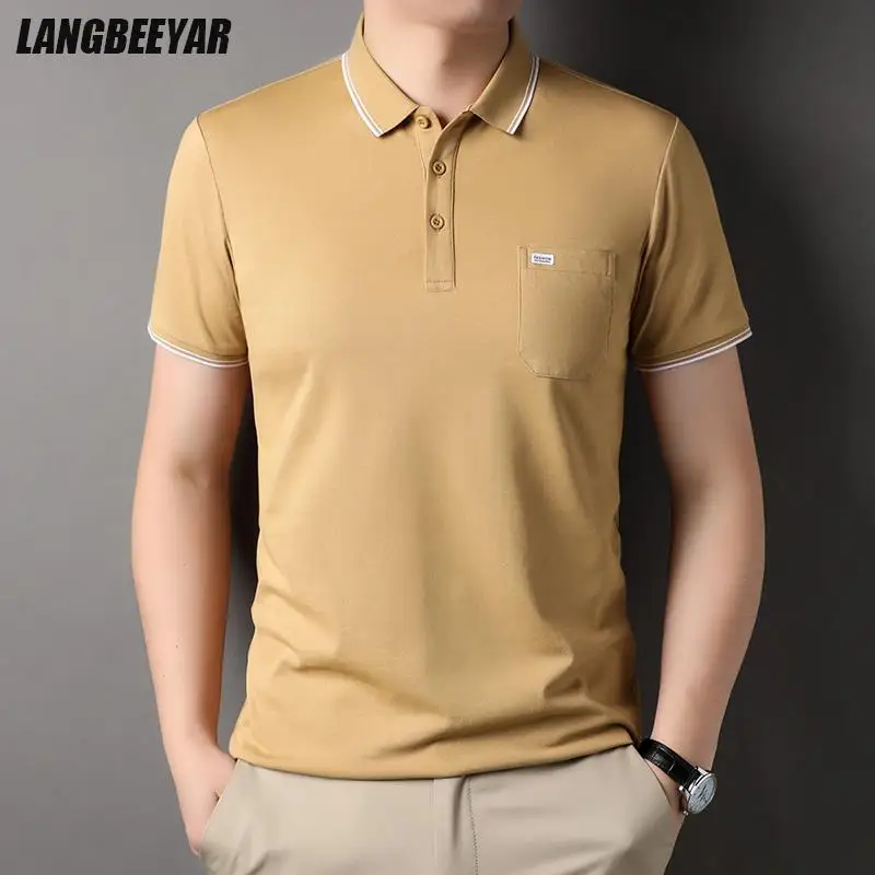 

High End 2.5% Mulberry Silk New Summer Brand Mens Designer Polo Shirts Short Sleeve Casual Tops Fashions Mens Clothing 2025