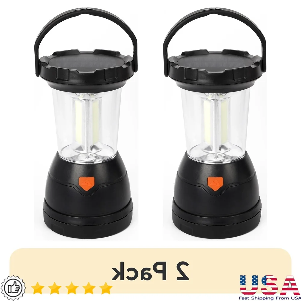 

800 Lumen LED Survival Lantern 2 Pack Rechargeable USB Solar Crank Outdoor Emergency Light IP54 Weatherproof Power Bank