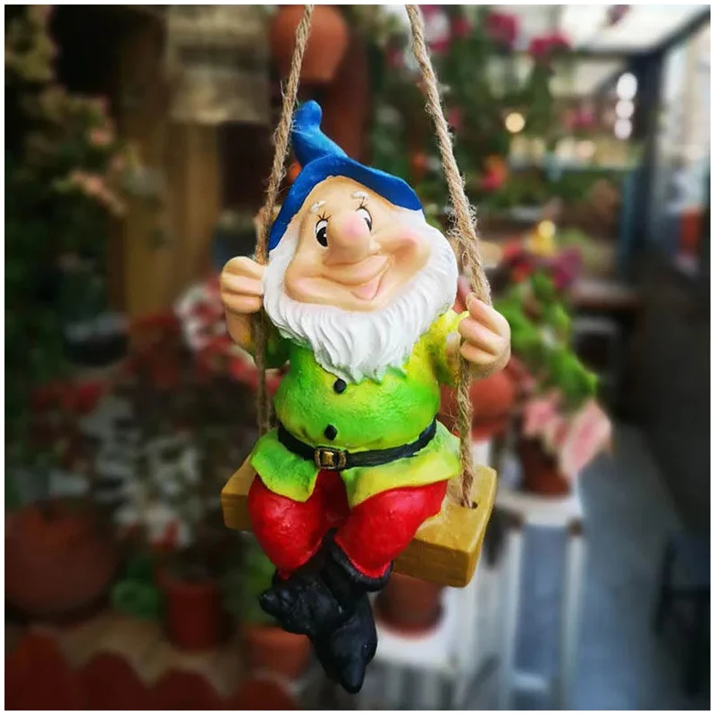 Christmas Cute Swing Santa Claus Resin Statue Dwarfs Gnome Tree Fence Decorative Pendant Indoor Outdoor Garden Decor Ornament