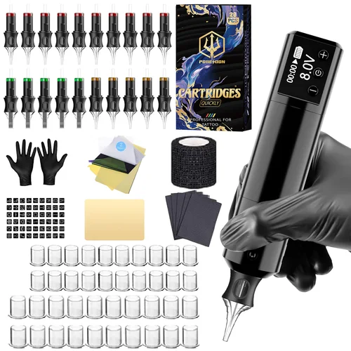 Imagen 2 del producto Kit de tatuaje POSEIDON V5, nuevo Kit de pluma de tatuaje para maquillaje permanente, Kit de máquina de tatuaje, fuente de alimentación de tatuaje de alta potencia, Kit de pistola de tatuaje