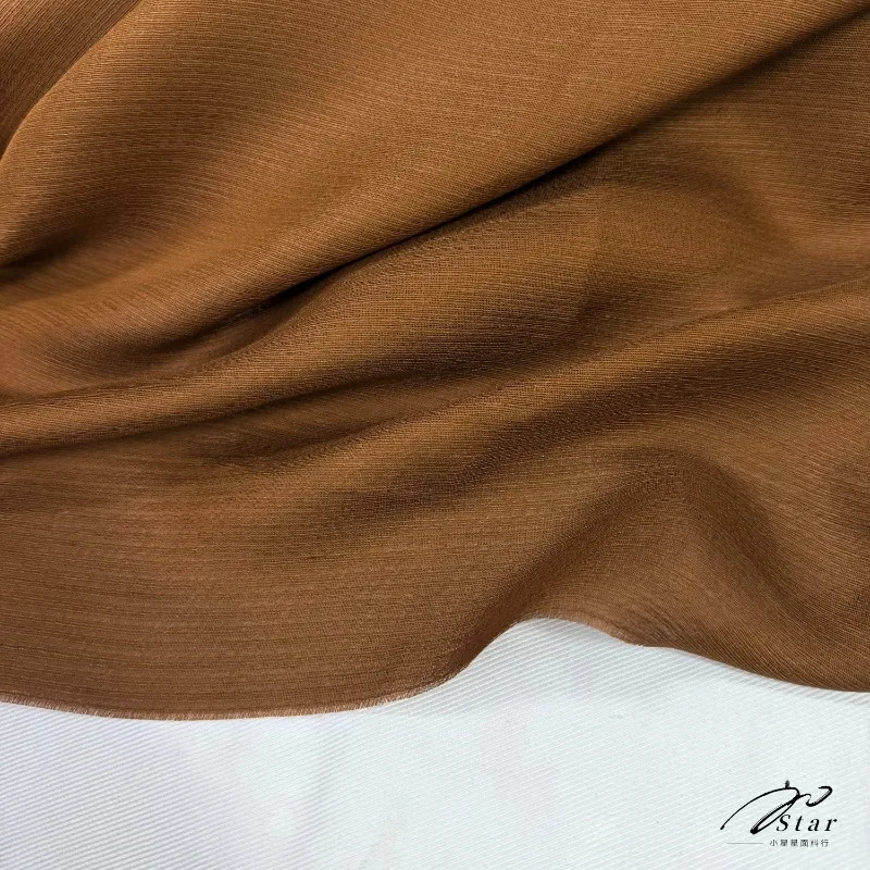 Caramel Colored Silk Linen Fabric Slightly Translucent Shirt Dress Wide Leg Pants Casual Style Solid Color Clothing Fabric