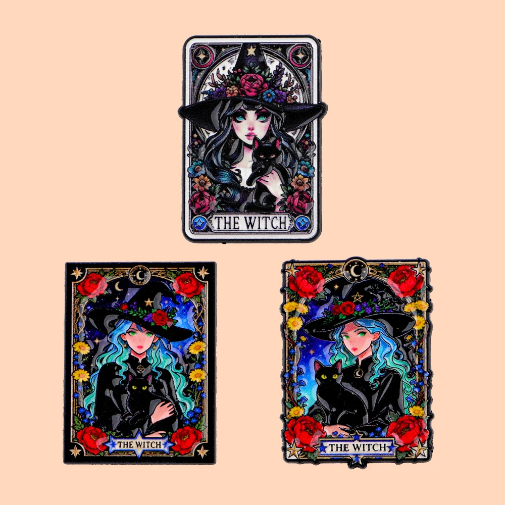 Flower Black Cat Witch Enamel Brooch Trendy  Gorgeous Design Badge Bags Backpack Decoration Friend for Gifts