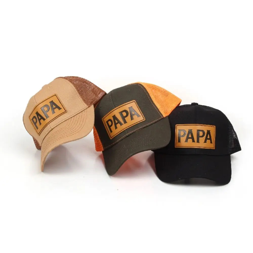 PAPA Leather Label Mesh Trucker Hat Curved Brim Two Tone Snapback Baseball Cap Breathable Lightweight Casual Dad Hat For Men