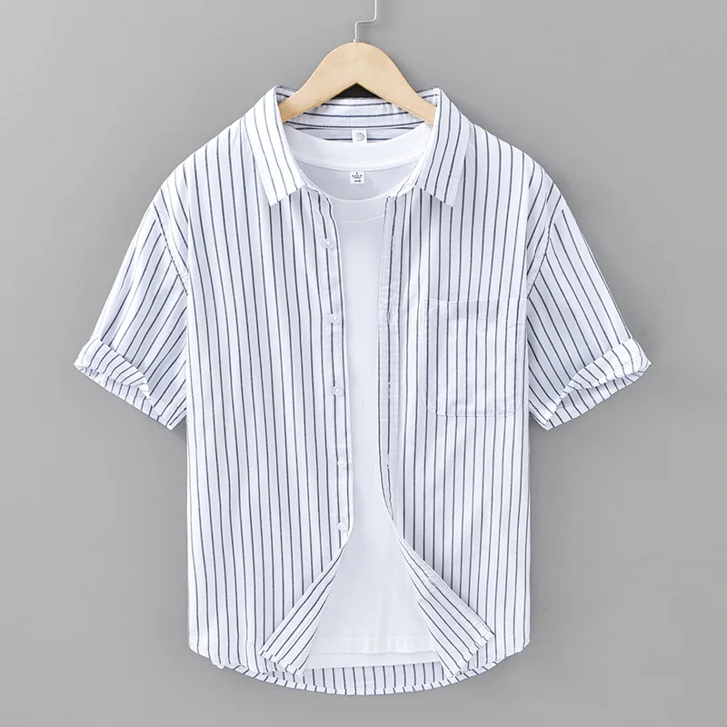 Striped Shirt Tiki Male Shirt Men's Shirt Short Sleeve Shirts Man Beach Korean Popular Clothes Hawaiian Clothing Formal Social