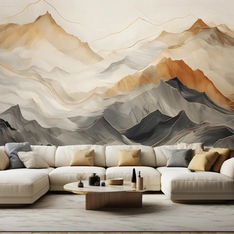 New Chinese Style Art Decor Wallpaper Custom Any Size Photo Mural Abstract Lines Mountain Pattern Background Papel De Pared 3D