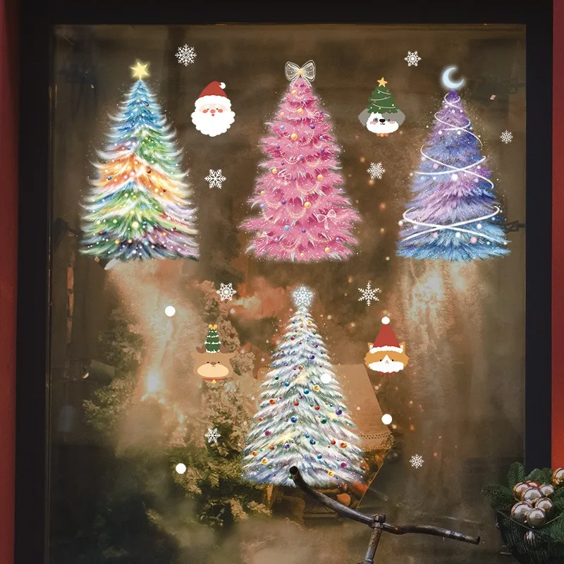 

Colorful Christmas Tree Window Stickers Ornament Xmas Tree Pendants Noel Tree Stickers Merry Christma Decor Happy New Year