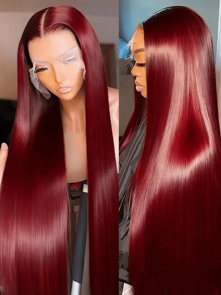 13x4 HD Lace Frontal Human Hair Wig Straight Red 99J Colored 250% Density Human Hair Wig Human Hair For Black Women Choice