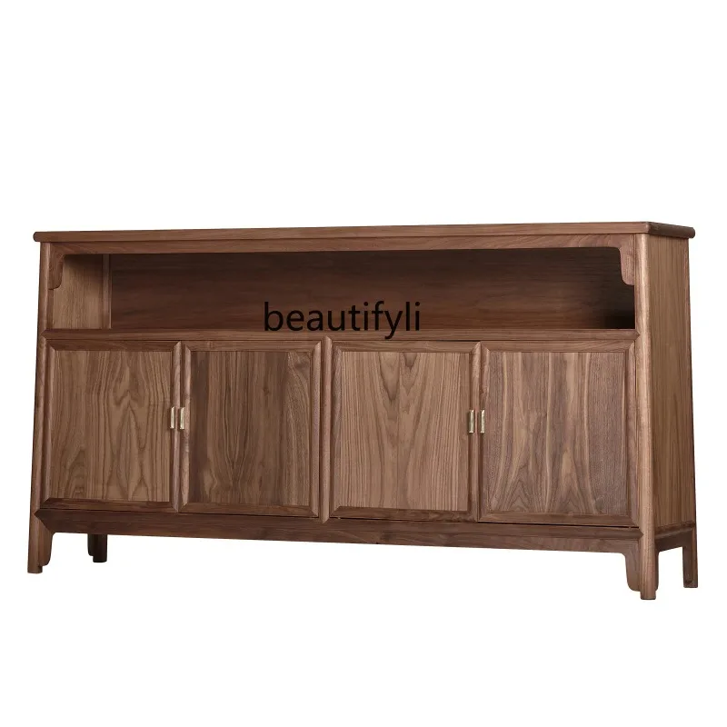 A506 New Chinese-style North American black walnut, storage, side cabinet, living room solid wood tea cabinet against the wall