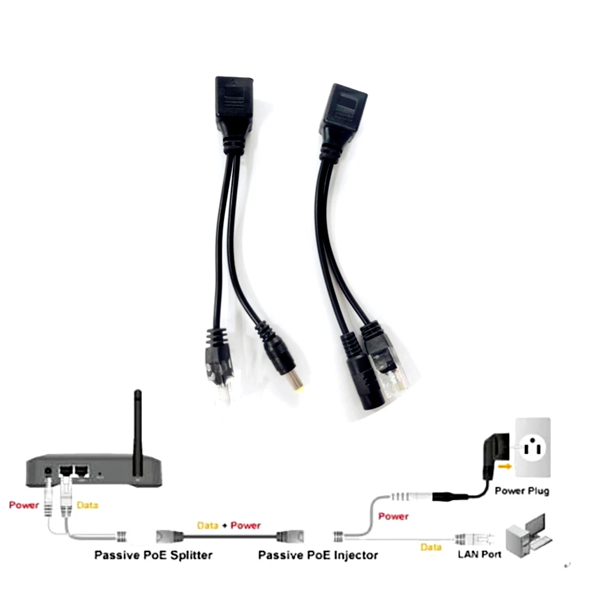 2/5/10Pairs POE Cable Passive Power Over Ethernet Adapter POE Splitter RJ45 Injector Power Supply Module 12-48v For IP Cameras