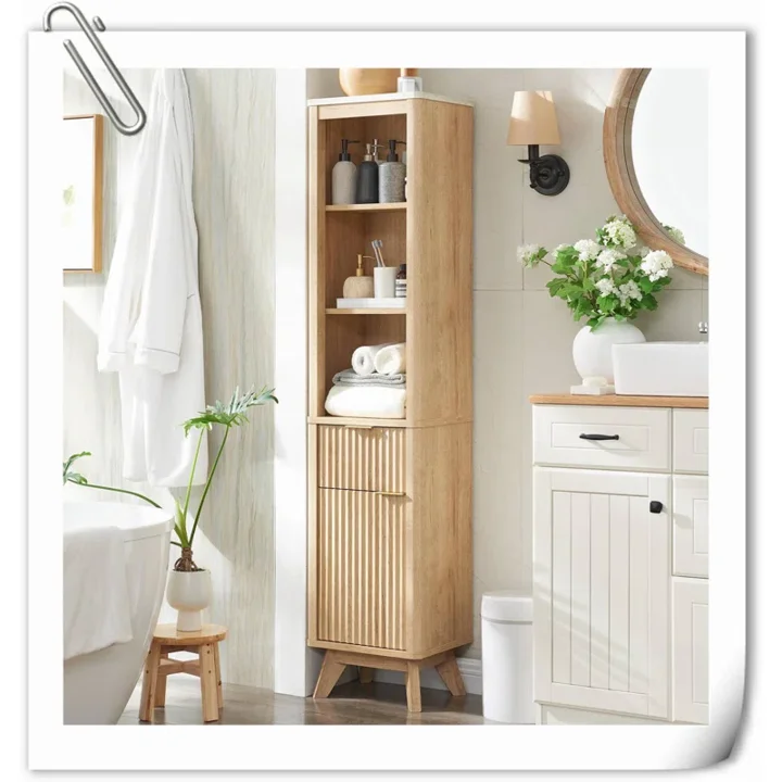Freestanding Single Bathroom Vanity Solid Wood Linen Cabinet