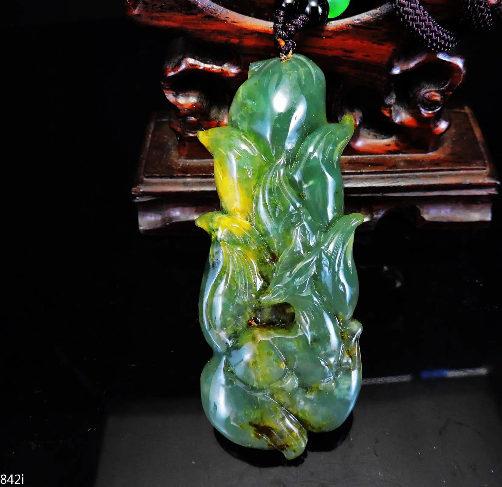 

Jade Jewelry Natural Jade Pendant Necklace Hand-Carved nine-tailed fox Jadeite Necklace Pendant Gift No Treatment 842i