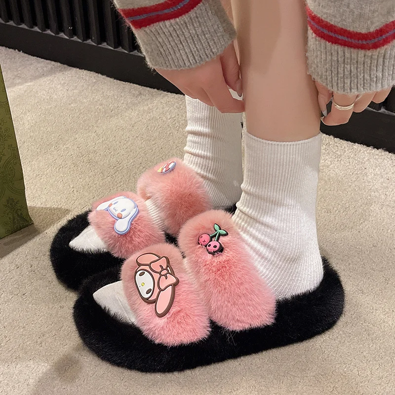 Sanrio autumn and winter Melody cute sweet warm home women's shoes big-eared dog cartoon non-slipthick-soledplush cottonslippers