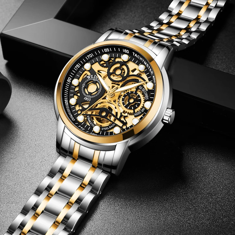 Mechanical Mens Watches Skeleton Hollow Stainless Steel Waterproof Luminous Watches for Man Luxury reloj hombre masculino