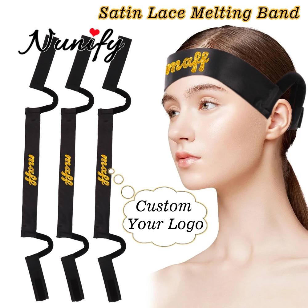 20Pcs Satin Lace Melting Band Edge Control Band Elastic Band For Wigs With Ear Hanger Logo Custom Wig Band With Ear Cut Outs