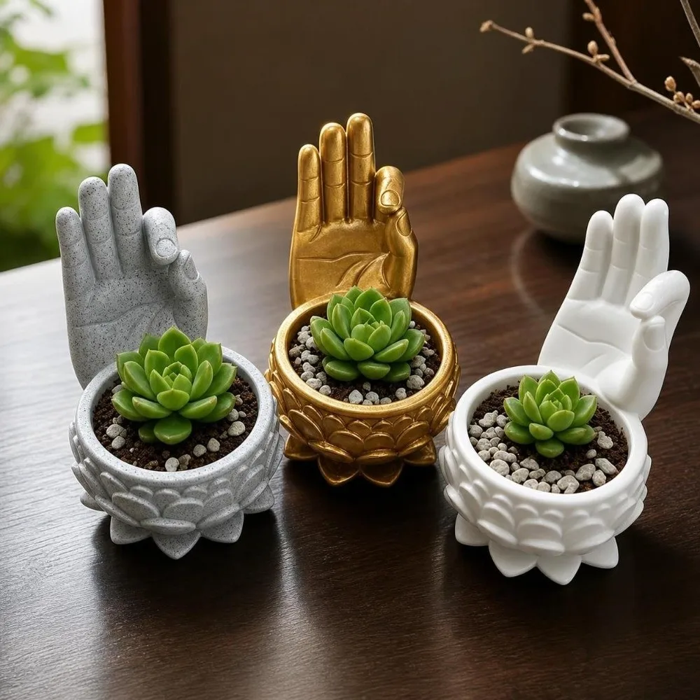 Decorative Pot 3D Printed Lotus Shaped Flower Pot Ok Hand Creative Succulent Planter Handmade Funny Flower Container Tea Table