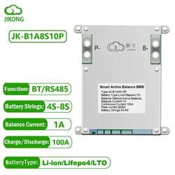 JK BMS JK-B1A8S10P JIKONG Smart 1A Active Balance 18650 4S Lifepo4 Battery 5S 6S 7S 8S 24V 100A 48V BT Li-ion LTO Camping Ebike