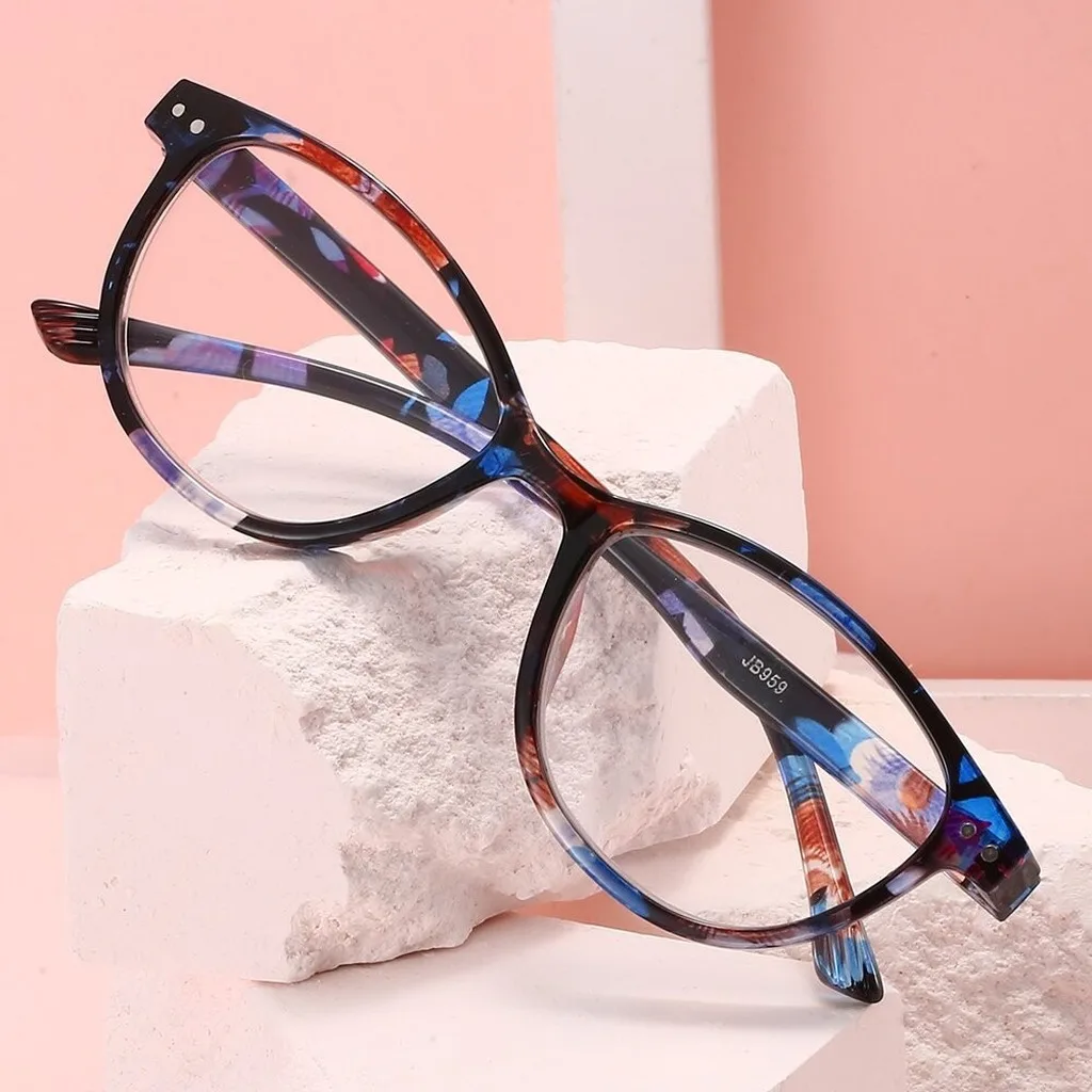Trendy Printed Oval Full Frame Reading Glasses Ultra Light Blue Blocking Magnifing Lens Man Eyepiece Plus Presbyopia Glasses