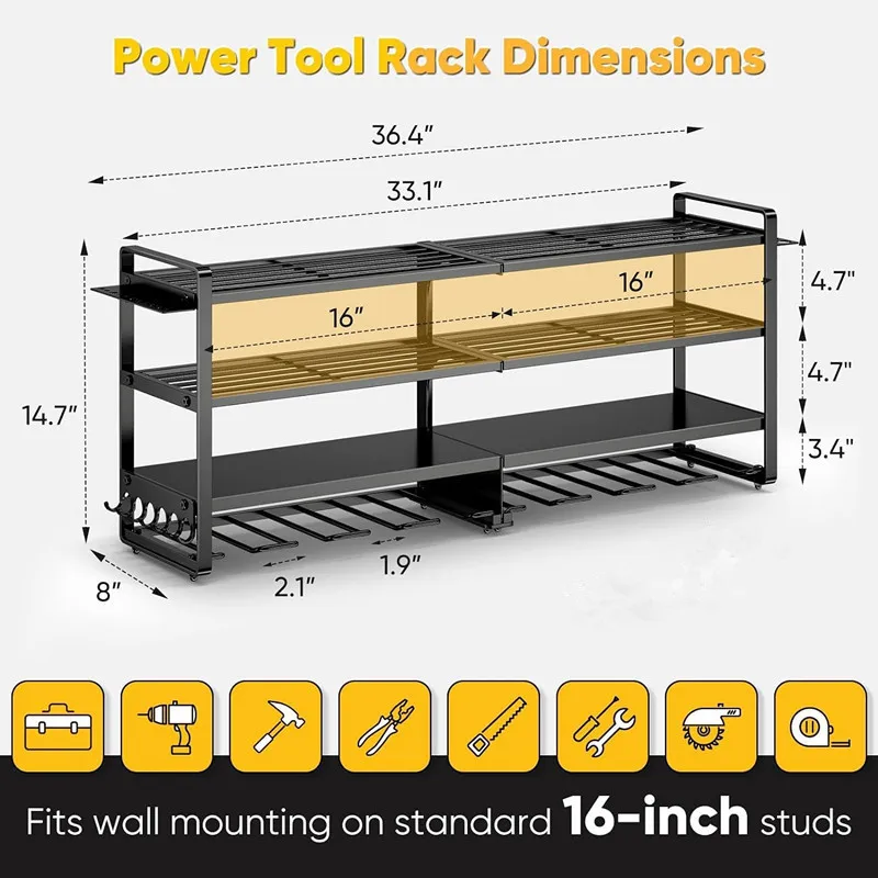 Grote Power Tool Organizer Muurbevestiging Zware 4-Tier 12 Boren Houder Gereedschapsopslag Batterij Plank voor Workshop Schuur Kelder