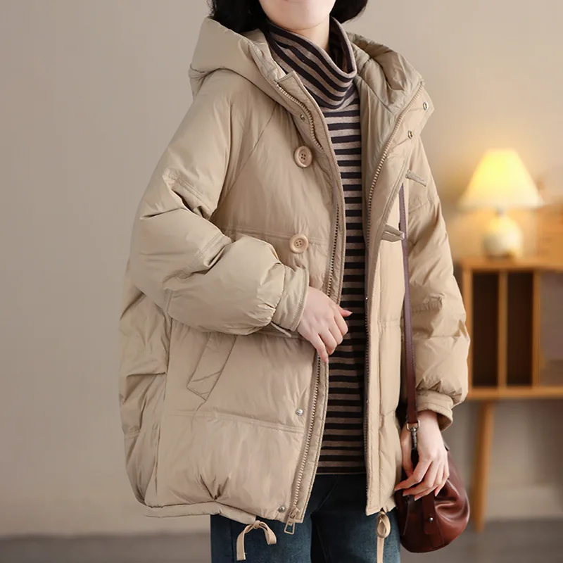 2026 Winter New Women's Down Jacket Loose Hooded Retro Casual Jacket