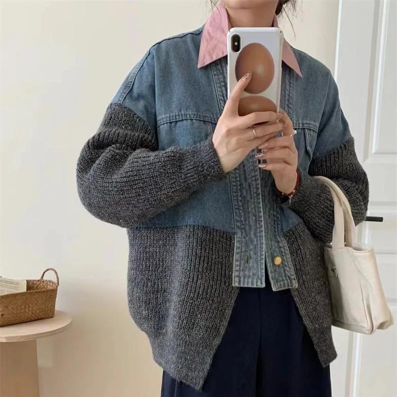 Women's Autumn/Winter Tops Coats Cotton Coats Patchwork Sweaters Color Blocking Warm Thickened New Design Soft Niche Versatile