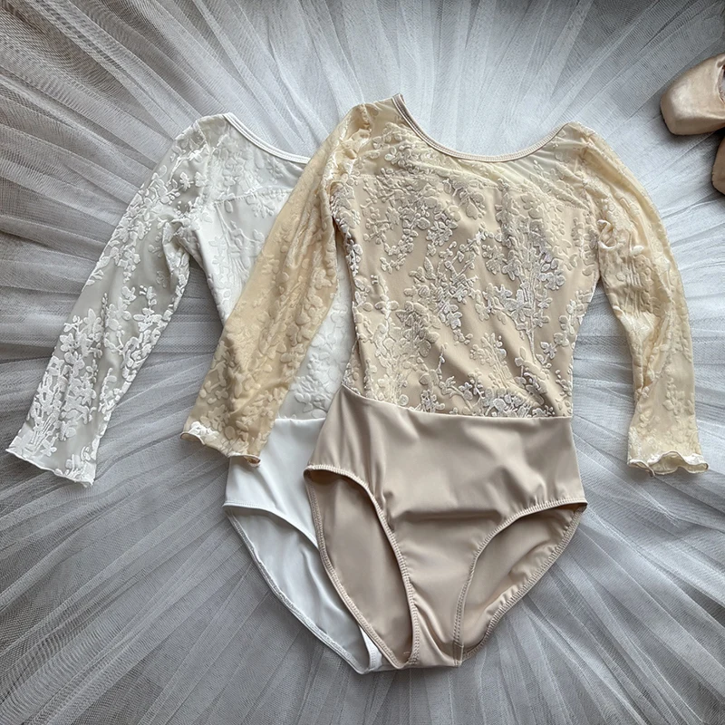 Costume de danse de ballet personnalisé pour femmes adultes, combinaison à manches longues à motifs en dentelle, costume de performance de yoga aérien, justaucorps