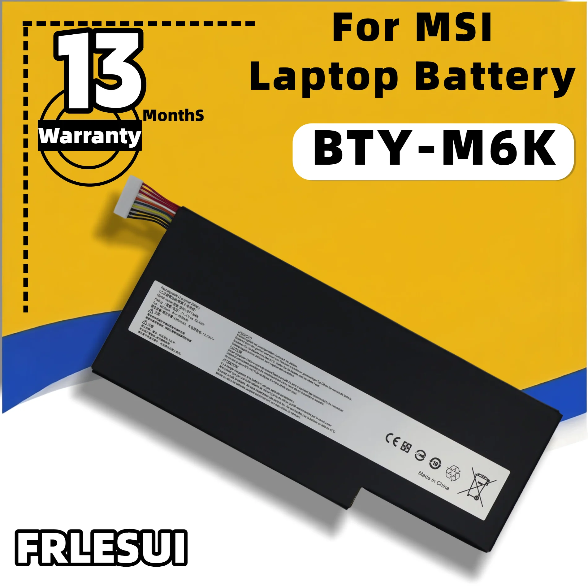FRLESUI Replacement Laptop Battery BTY‑M6K 52.4Wh For MSI MS‑17B4 MS‑16K3 GF63 GF75 GF65 Thin 8RD 8RC 9SC 10SDR Notebook Parts