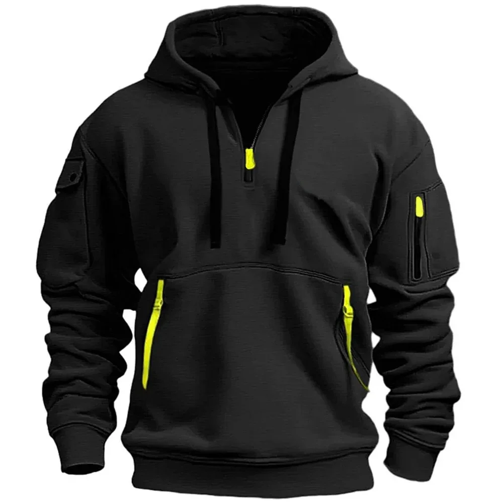 2025 New Multi Pocket Zipper Fleece Hooded Casual Shirt for Men and Women Solid Color Loose Pullover Fashion Sweatshirt top