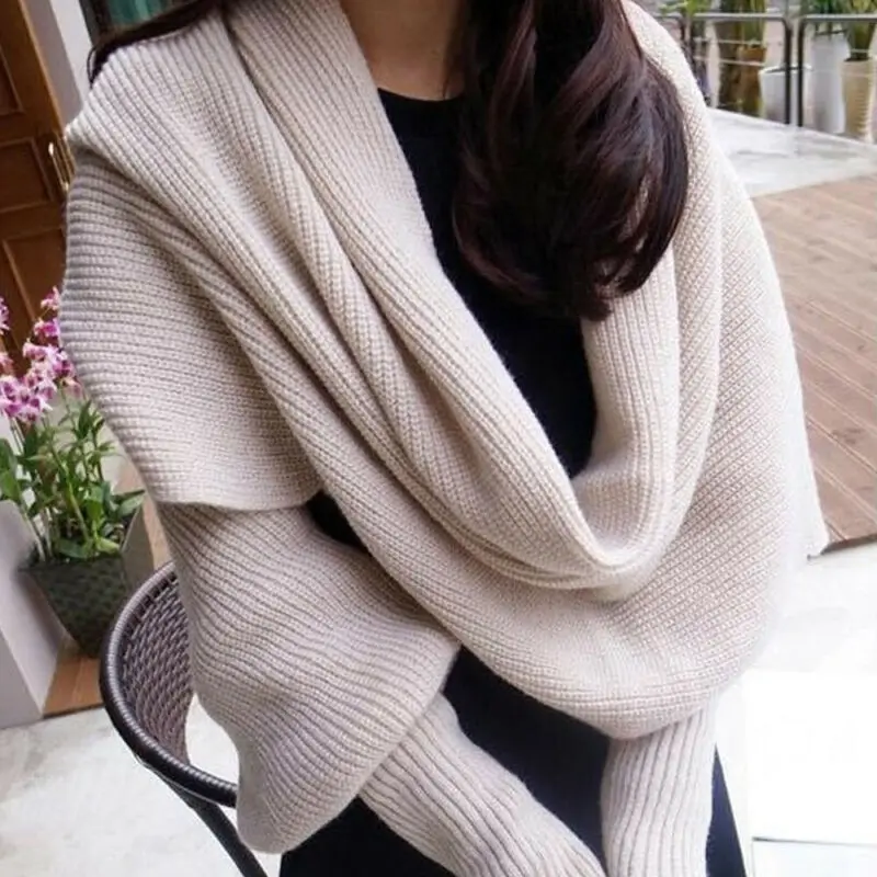 10 colori donna maglione lavorato a maglia top sciarpa con manica avvolgere inverno caldo scialle sciarpe maglioni