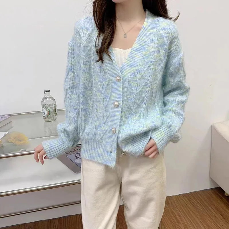 

Женская одежда, винтажный элегантный простой шикарный вязаный кардиган на пуговицах, осенне-зимний модный однотонный свободный мягкий шерстяной теплый свитер